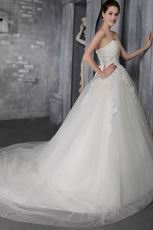 Elegant Strapless Appliqued Ivory Tulle Fabric Bridal Dress