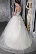 Elegant Strapless Appliqued Ivory Tulle Fabric Bridal Dress