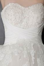 Elegant Strapless Appliqued Ivory Tulle Fabric Bridal Dress