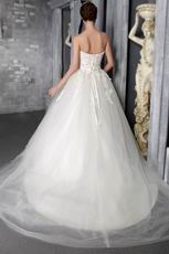 Elegant Strapless Appliqued Ivory Tulle Fabric Bridal Dress