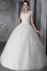 Elegant Straps Ball Gown Tulle Appliqued Lace Bridal Dress