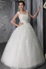 Elegant Straps Ball Gown Tulle Appliqued Lace Bridal Dress