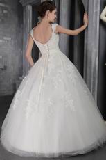 Elegant Straps Ball Gown Tulle Appliqued Lace Bridal Dress