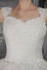 Elegant Straps Ball Gown Tulle Appliqued Lace Bridal Dress