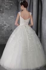 Elegant Straps Ball Gown Tulle Appliqued Lace Bridal Dress