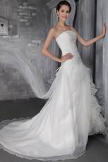 Classical Princess Strapless Chapel Train Wedding Bridal Dress