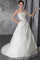 A-Line Strapless Taffeta Brand New Wedding Dress With Lace