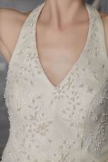 Fashionable Halter V Neck Western Wedding Dress With Lace
