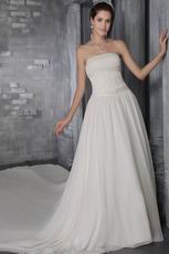 Strapless Ivory Chiffon Wedding Dress With Cathedral Train