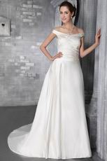 Off The Shoulder Handmade Flowers Decorate Ivory Wedding Dress