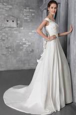 Off The Shoulder Handmade Flowers Decorate Ivory Wedding Dress