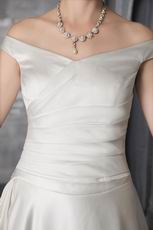 Off The Shoulder Handmade Flowers Decorate Ivory Wedding Dress
