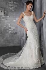 Mermaid Strap Court Train Lace Appliques Sexy Wedding Dress