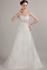 Classical Strapless Embroidery A-line Tulle Wedding Dresses