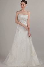 Classical Strapless Embroidery A-line Tulle Wedding Dresses