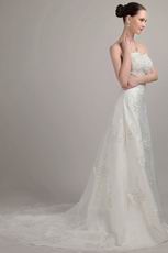 Classical Strapless Embroidery A-line Tulle Wedding Dresses