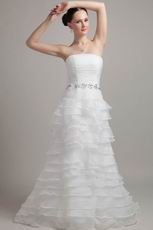 Inexpensive Aline Layers Ruffles Skirt White Organza Bridal Gown