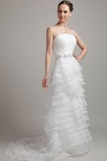 Inexpensive Aline Layers Ruffles Skirt White Organza Bridal Gown