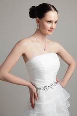 Inexpensive Aline Layers Ruffles Skirt White Organza Bridal Gown