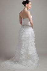 Inexpensive Aline Layers Ruffles Skirt White Organza Bridal Gown