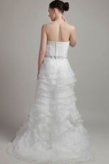 Inexpensive Aline Layers Ruffles Skirt White Organza Bridal Gown