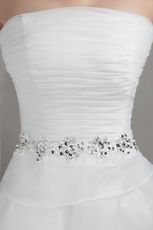Inexpensive Aline Layers Ruffles Skirt White Organza Bridal Gown