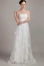 Appliqued Strapless Empire Sweep Train Wedding Gows For Bride