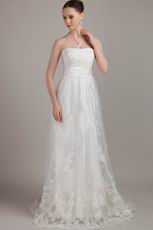 Appliqued Strapless Empire Sweep Train Wedding Gows For Bride