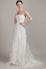 Appliqued Strapless Empire Sweep Train Wedding Gows For Bride