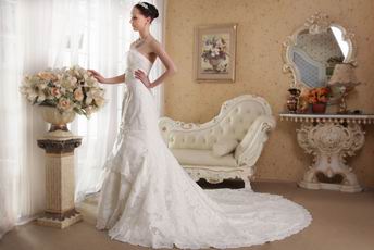 Strapless Mermaid Cathedral Train Bridal Gown With Empire Waist