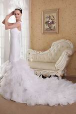 White Mermaid Double Straps Ruffles Bridal Gown For Bride