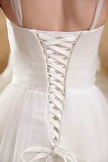 White A-Line V-neck Brush Train Wedding Dress With Lace Up Back