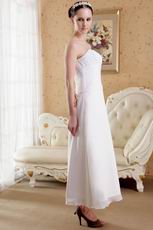 White Empire Strapless Ankle-length Ruched Wedding Dress