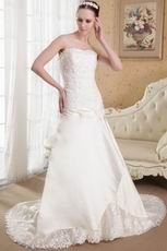 White Princess Strapless Brush Taffeta Appliques Wedding Dress