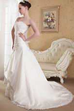 White Princess Strapless Brush Taffeta Appliques Wedding Dress