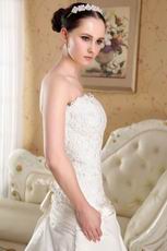 White Princess Strapless Brush Taffeta Appliques Wedding Dress