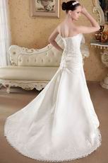 White Princess Strapless Brush Taffeta Appliques Wedding Dress