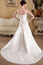 White Princess Strapless Brush Taffeta Appliques Wedding Dress