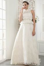 Glamorous Halter A-line Floor Length Skirt Bridal Gown Cream