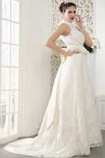 Glamorous Halter A-line Floor Length Skirt Bridal Gown Cream