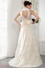 Glamorous Halter A-line Floor Length Skirt Bridal Gown Cream