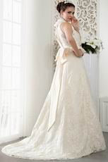 Glamorous Halter A-line Floor Length Skirt Bridal Gown Cream