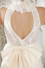 Glamorous Halter A-line Floor Length Skirt Bridal Gown Cream