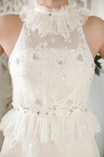 Glamorous Halter A-line Floor Length Skirt Bridal Gown Cream