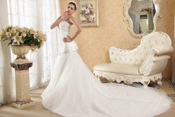 2014 New Style Sweetheart Ruched Mermaid Ivory Wedding Dress