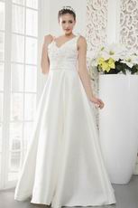 Classic V-Neck Beading Bodice A-line Floor Length Ivory Bridal Dress