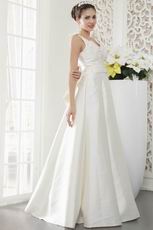 Classic V-Neck Beading Bodice A-line Floor Length Ivory Bridal Dress