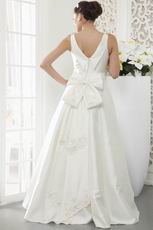 Classic V-Neck Beading Bodice A-line Floor Length Ivory Bridal Dress