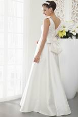 Classic V-Neck Beading Bodice A-line Floor Length Ivory Bridal Dress