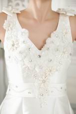 Classic V-Neck Beading Bodice A-line Floor Length Ivory Bridal Dress